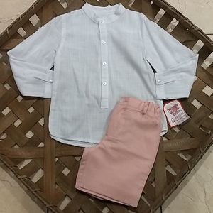 🚫sold🚫white shirt + light pink shorts set, 4yrs